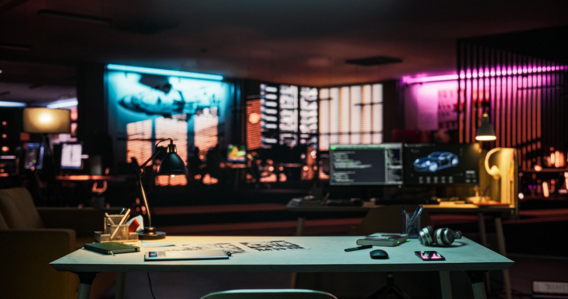 Modern newsroom office workspace