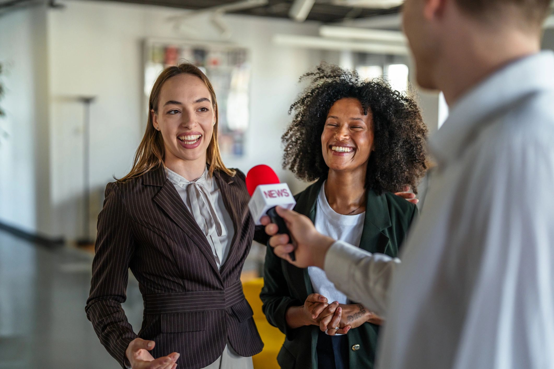 Reporter interviewing local community members